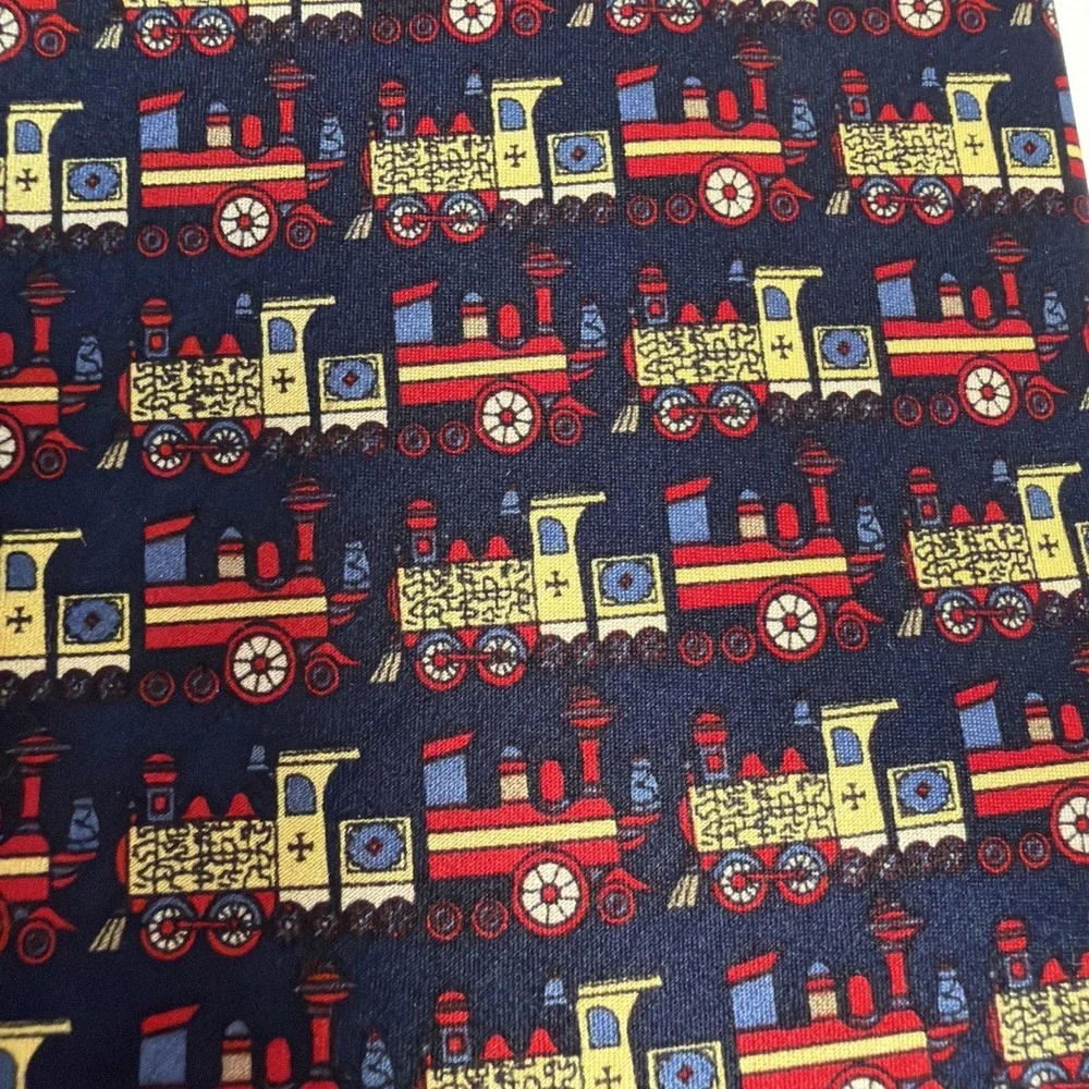 SINSABANG PURE SILK Men's Neck‎ Tie/Train Locomotive Navy Red Gold